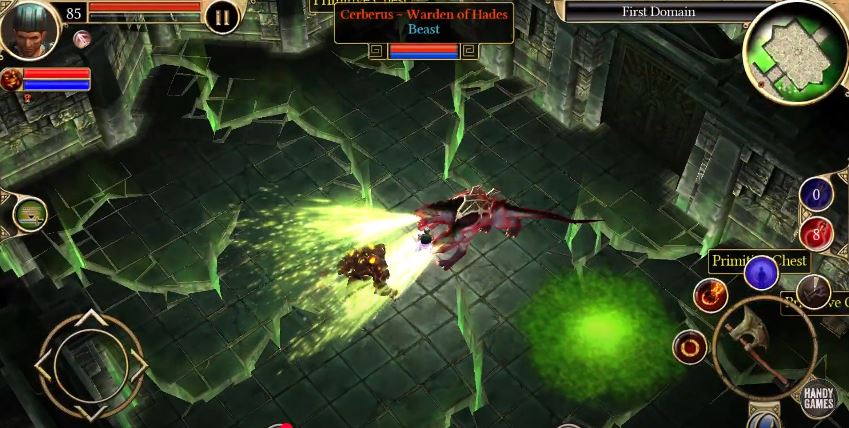 Imagen representativa del juego Titan Quest: Ultimate Edition para Android donde se muestra una batalla contra un enemigo.